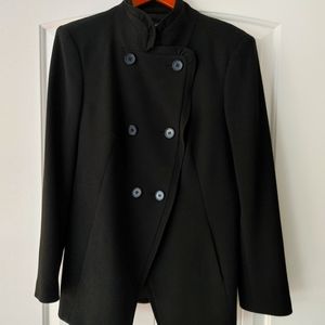 Classic Ann Taylor - Black Label Double-breasted Black Wool Coat
